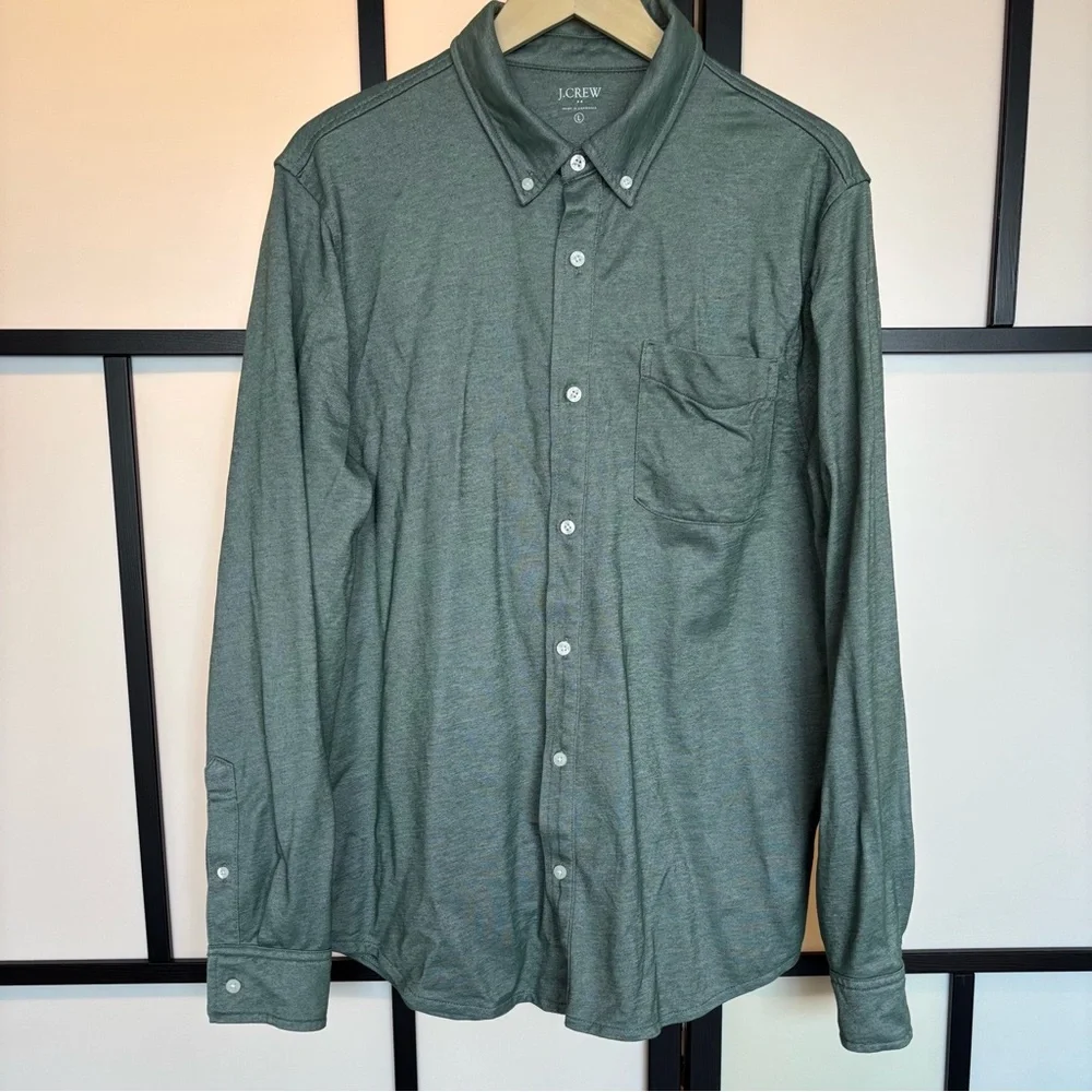 J CREW men’s button up shirt green Size Large preppy Casual business‎ office